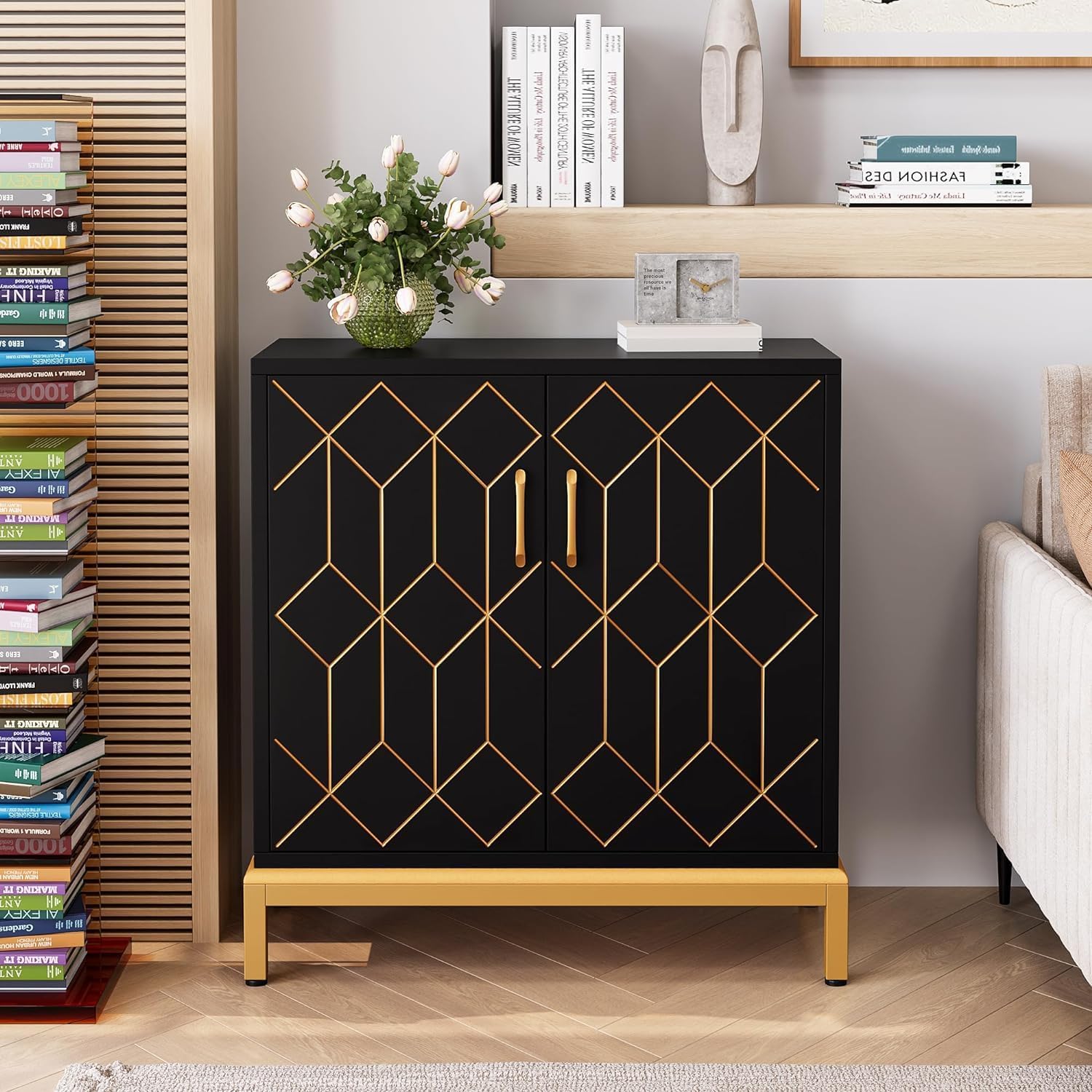 Buffet Garvee avec rangement, étagères réglables, métal, résistant aux rayures et imperméable, noir, pour cuisine et salle à manger, 78,5 cm x 36,3 cm x 84,6 cm