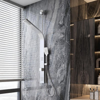 Colonne de douche Garvee avec jets pluie et cascade, 2 jets de massage, douchette 3 fonctions, acier inoxydable, nickel brossé, fixation murale, salle de bain moderne