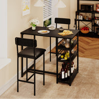 GARVEE Ensemble de bar 3 pièces avec 2 tabourets rembourrés, table de cuisine avec 3 étagères, 91,5 x 50 x 91,5 cm, noir
