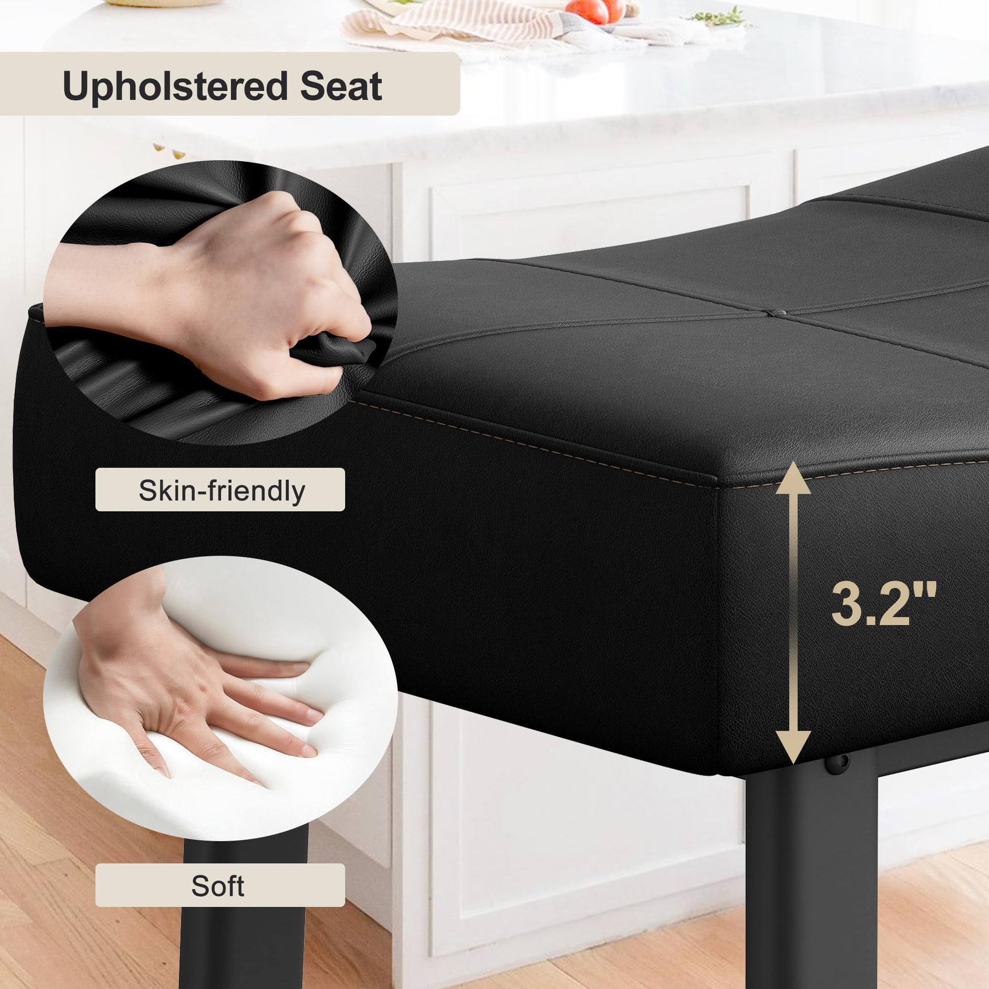 Garvee Lot de 2 tabourets de bar selle 61 cm, sans dossier, assise rembourrée incurvée, pieds métal et repose-pieds, pour îlot de cuisine ou bar, noir