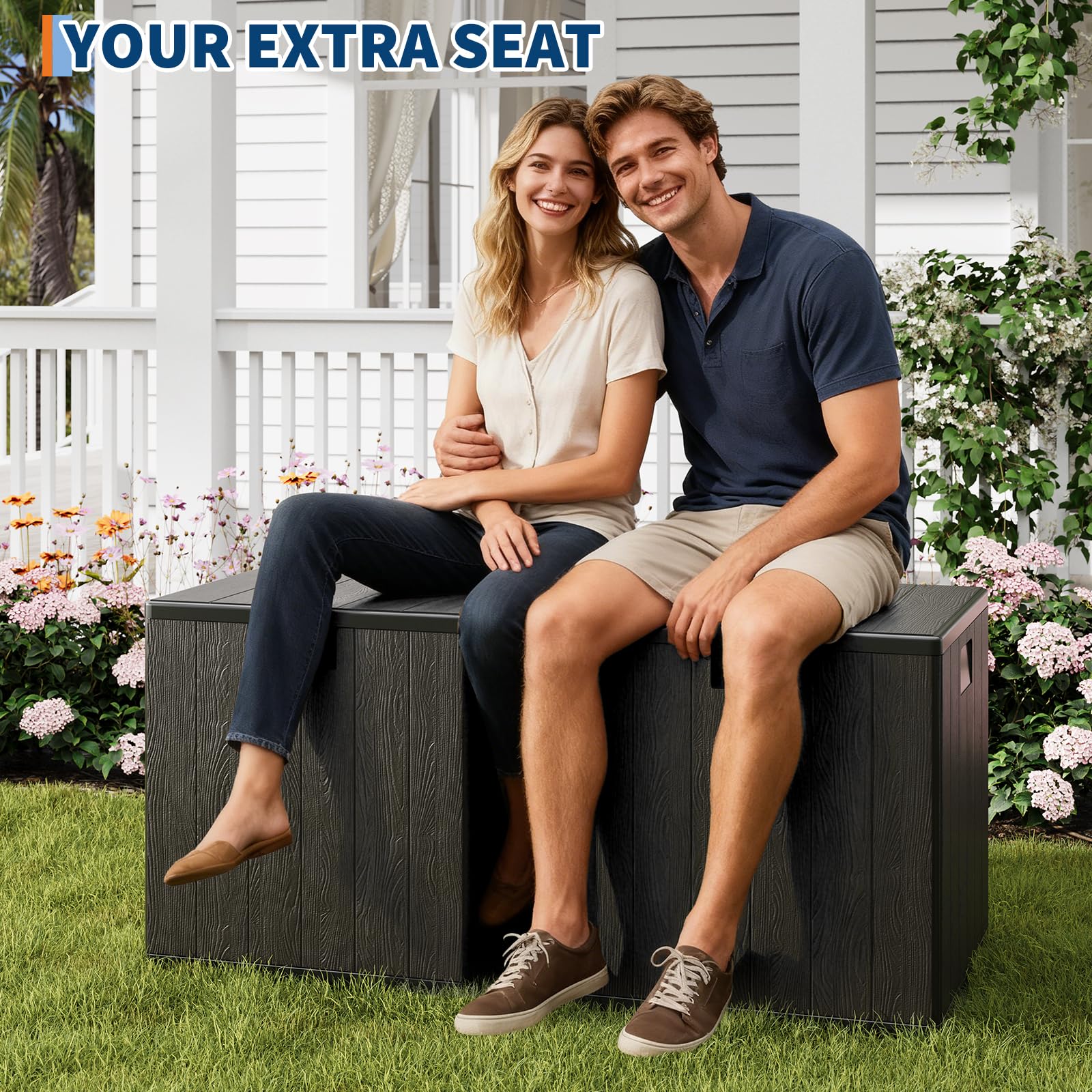 Coffre de rangement extérieur Garvee 28 gallons avec couvercle, résistant aux intempéries et verrouillable, pour jardin et terrasse, 50 x 51 x 50 cm, aspect osier