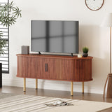 Garvee meuble TV 120 cm moderne avec porte coulissante et compartiment de rangement, bois noyer, salon et chambre, design mid-century, facile à assembler - Noyer