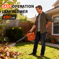 Souffleur de feuilles portatif à essence Garvee 28 cm³, 1,1 CV, 490 CFM, 290 km/h, pour jardin, cour, allée et neige, orange