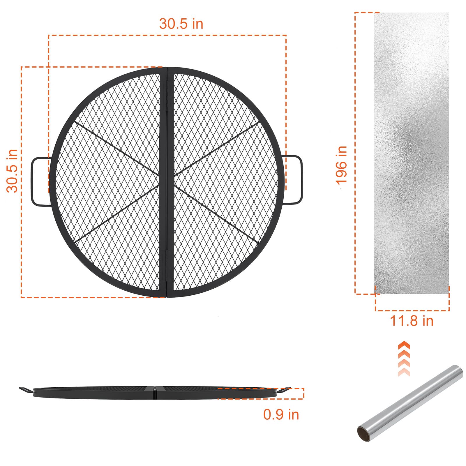 Grille de barbecue pliante Garvee de 77,5 cm (30,5 pouces) en acier robuste, idéale pour le camping. Pliable avec poignées, elle offre une grande surface de cuisson et est noire.