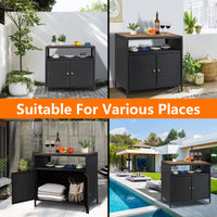 Armoire de rangement extérieure Garvee en résine tressée avec étagère, résistante aux intempéries, acier thermolaqué, 2 portes, marron, idéale pour le jardin et la piscine.