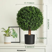 Ensemble d'arbres artificiels en buis Garvee de 61 cm (24 pouces), résistant aux UV, réaliste, en polyéthylène, pré-assemblé avec pot en ciment, pour entrée et terrasse, vert