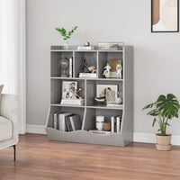 Meuble de rangement pour jouets Garvee gris pour enfants, étagère à 3 niveaux, robuste, anti-basculement, 5 étagères, chambre et salle de jeux, bois, gris