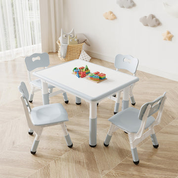 Table enfant Garvee avec chaises, hauteur réglable, plateau style graffiti, ergonomique, PEHD, coussins antidérapants pour maternelle et salle de jeux, 4 chaises