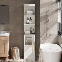 Garvee colonne de rangement salle de bain 178 cm, meuble étroit autoportant avec porte et étagères ouvertes, pour petits espaces