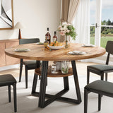 Garvee Table à manger ronde 119 cm pour 4-6, bois avec rangement, pieds métal carrés, design industriel, stable, cuisine et salle à manger, marron - Brun rétro