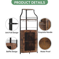 Garvee Meuble bar d'angle pour spiritueux avec étagères réglables, 155 cm, style industriel, MDF et métal, porte grillagée, porte-verres, autoportant, cuisine et salon