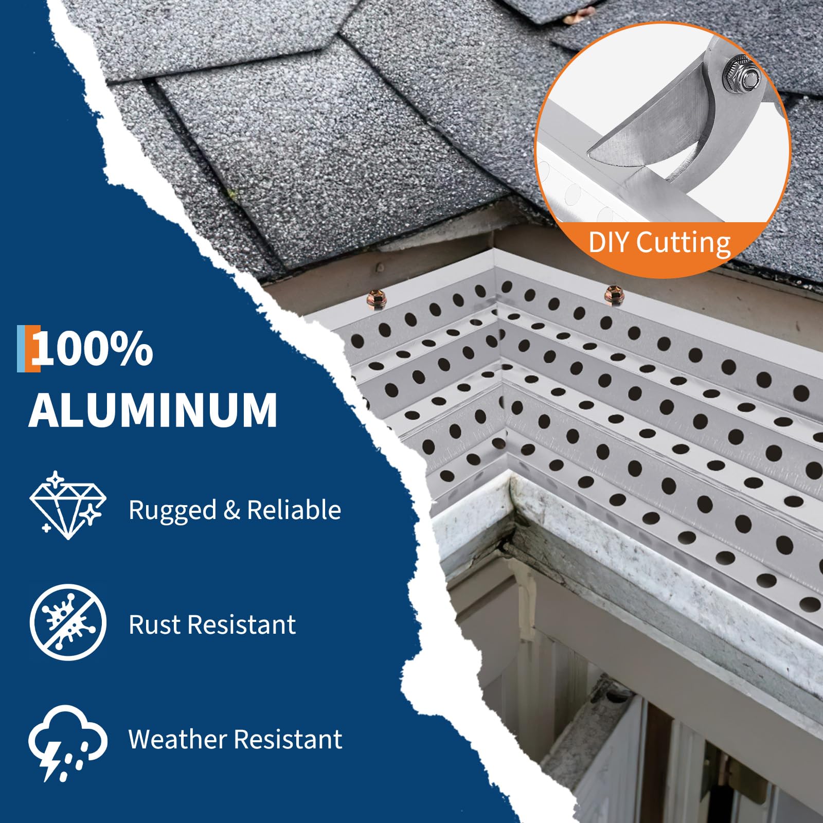 Garvee protège-gouttière 15,24 m, largeur 12,7 cm, maille aluminium triple épaisseur antirouille, pour maison et abri de jardin