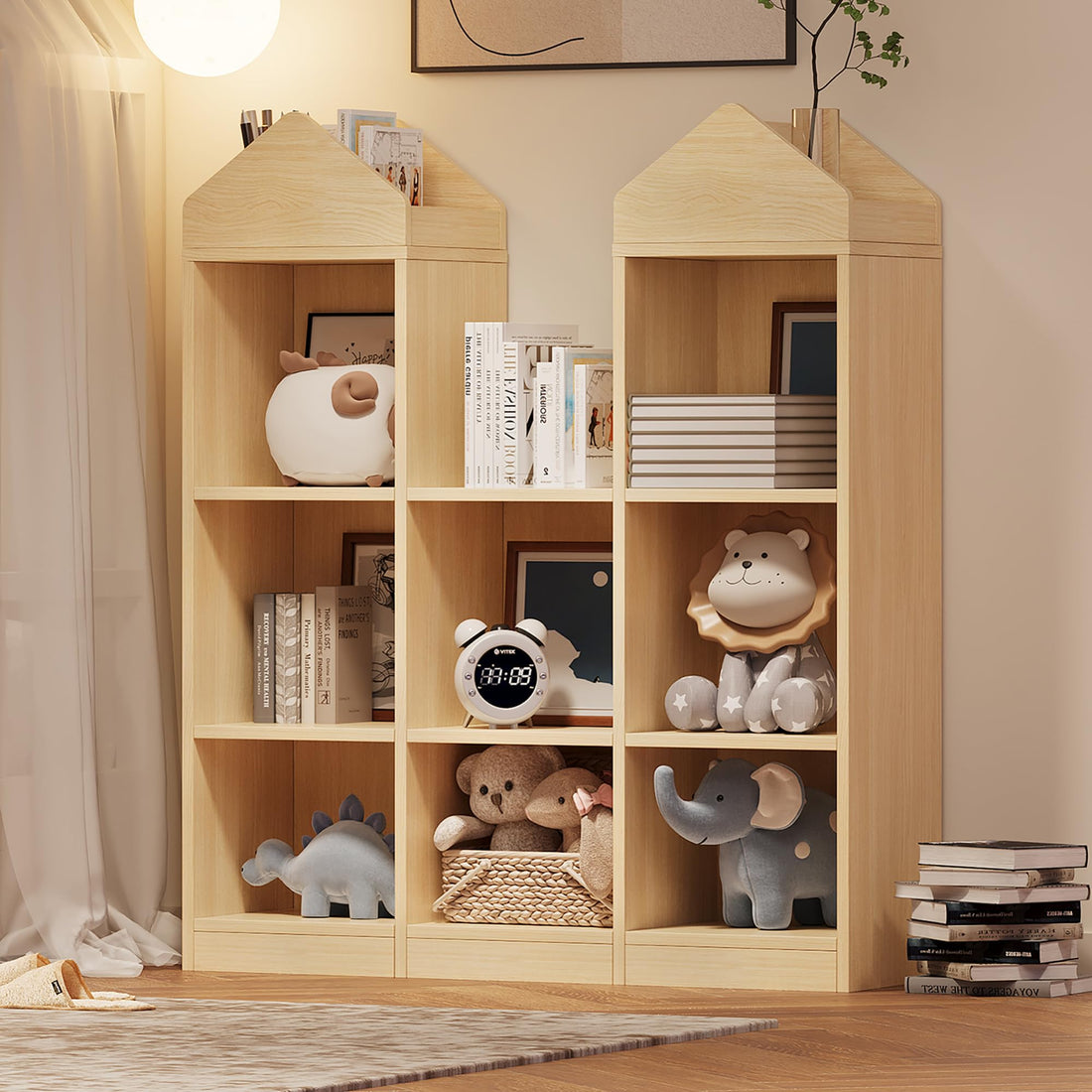 Étagère enfant Garvee 8 compartiments, forme château, grand espace de rangement, protection anti-basculement, bois, 3 niveaux, chambre d'enfant et salle de jeux, blanche
