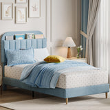 Garvee Cadre De Lit Simple Avec Rangement Tête De Lit En Velours Bleu Pour Chambre D'enfant - 