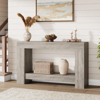 Garvee Console 119,4 cm pour couloir, 2 niveaux, bois robuste, style rustique, avec rangement, pour salon et entrée, marron