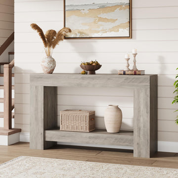 Garvee Console 119,4 cm pour couloir, 2 niveaux, bois robuste, style rustique, avec rangement, pour salon et entrée, marron