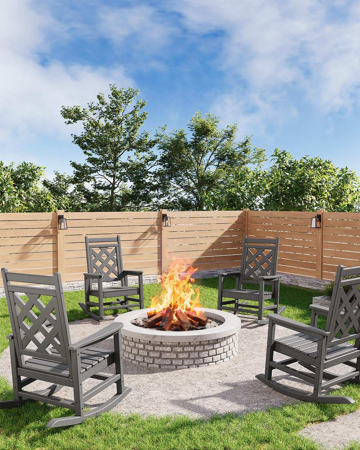 Fauteuil à bascule Adirondack surdimensionné Garvee, en PEHD résistant aux intempéries, pour terrasse, jardin, piscine, capacité de charge de 172 kg, structure en bois
