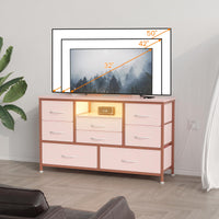 Garvee Meuble TV à 8 tiroirs avec éclairage LED et prise électrique pour salon et chambre, en MDF, éclairage RGB, grand espace de rangement, blanc