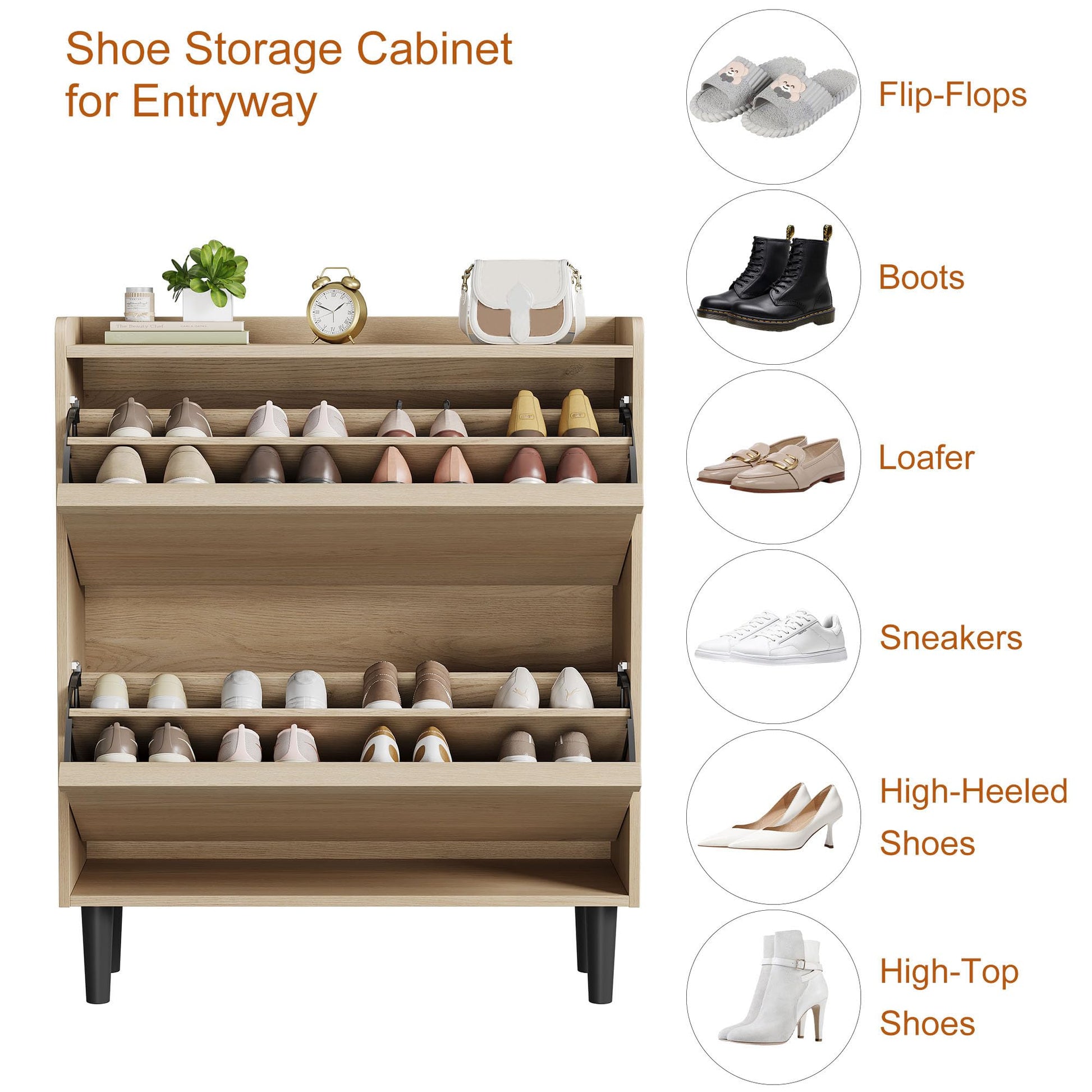 Meuble à chaussures Garvee avec 2 tiroirs abattants, étagère réglable, en MDF, idéal pour l'entrée et le salon, 87,6 x 26,7 x 95,2 cm, peu encombrant et robuste.