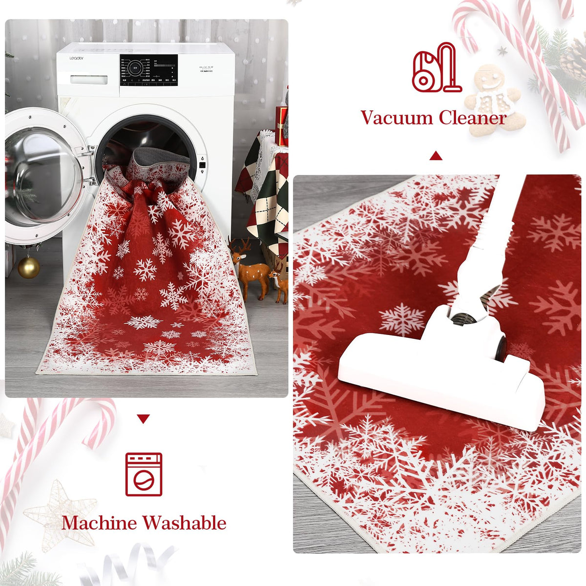 Tapis de Noël romantique Garvee à motif flocons de neige dégradés, antidérapant, pour salle à manger, chambre, cuisine, couloir, bureau, 60 x 180 cm, rouge