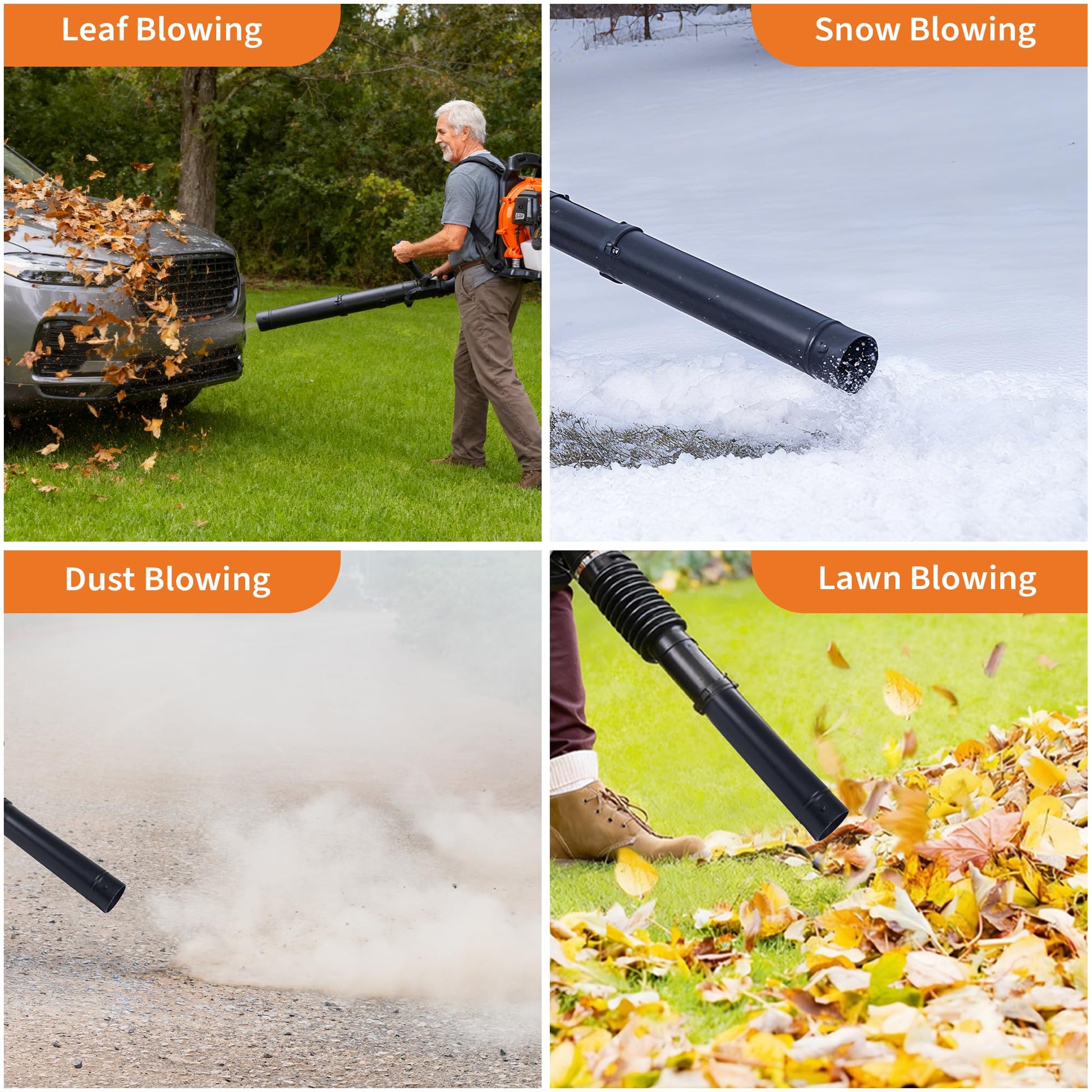 Garvee Souffleur de Feuilles à Dos 2 Temps 52 cm³, 2,2 CV, Débit d’Air 22 m³/min, Vitesse 435 km/h, Plastique, pour Jardinage et Entretien Extérieur, Orange et Noir