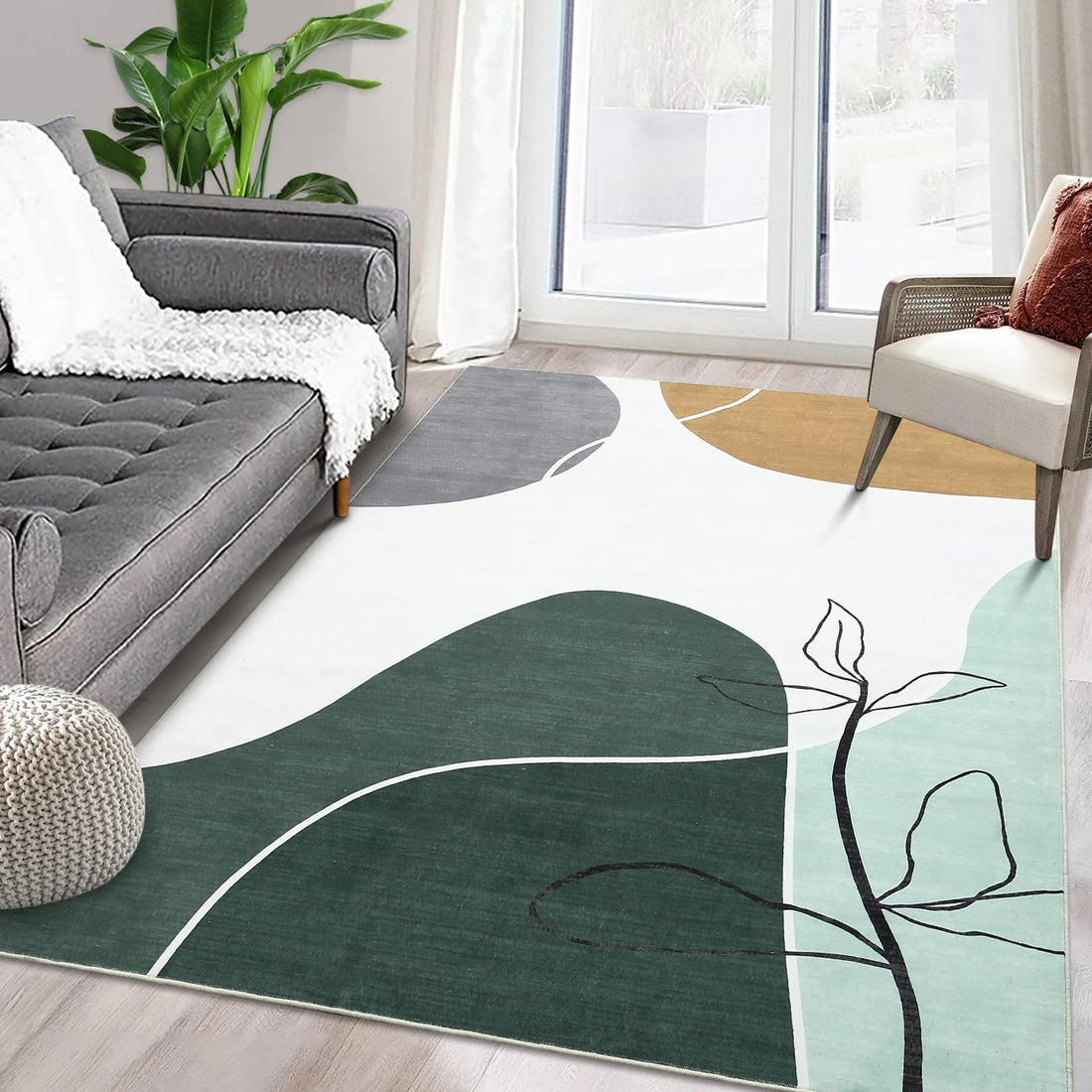 Tapis Garvee en polyester imitation cachemire, lavable, antidérapant, moderne, 120 x 170 cm, vert Morandi