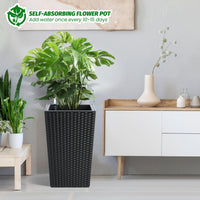 Garvee Ensemble de jardinières 40 cm en rotin avec indicateur de niveau d'eau et roulettes, blanc résistant aux intempéries, déco pour terrasse et salon