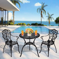 Ensemble bistro d'extérieur Garvee 3 pièces, en aluminium résistant aux intempéries et à la rouille, avec trou pour parasol, mobilier de jardin et de balcon, noir.