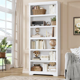 Garvee Bibliothèque haute style campagne à 6 niveaux 190 cm en MDF, étagères réglables, meuble de rangement blanc pour salon ou bureau - Blanc