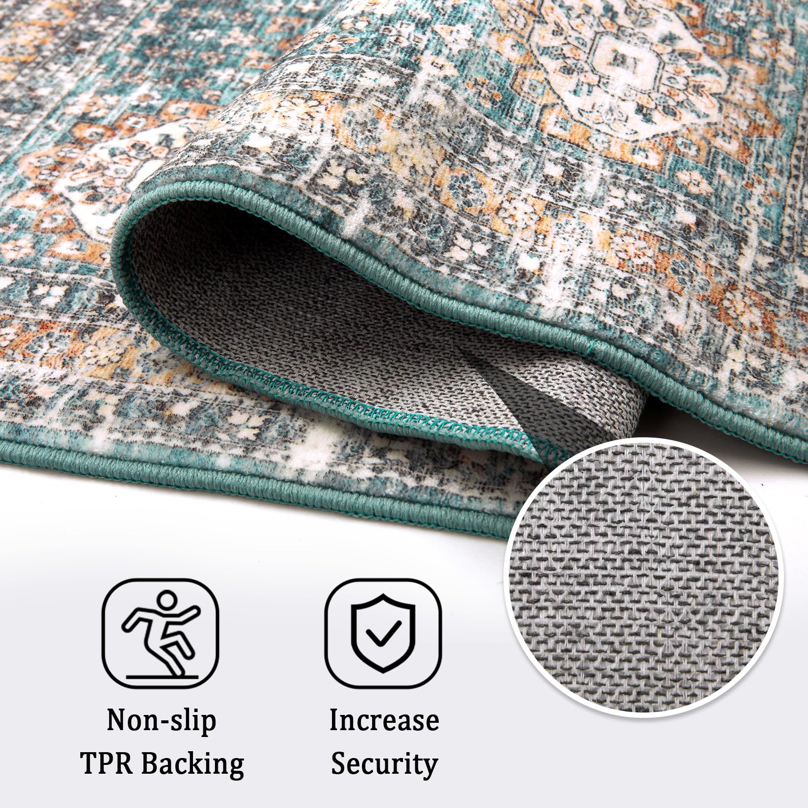 Tapis persan Garvee 160 x 230 cm Vert 100 % polyester, envers en TPR, hauteur de velours moyenne, lavable, antidérapant, pour salon ou chambre