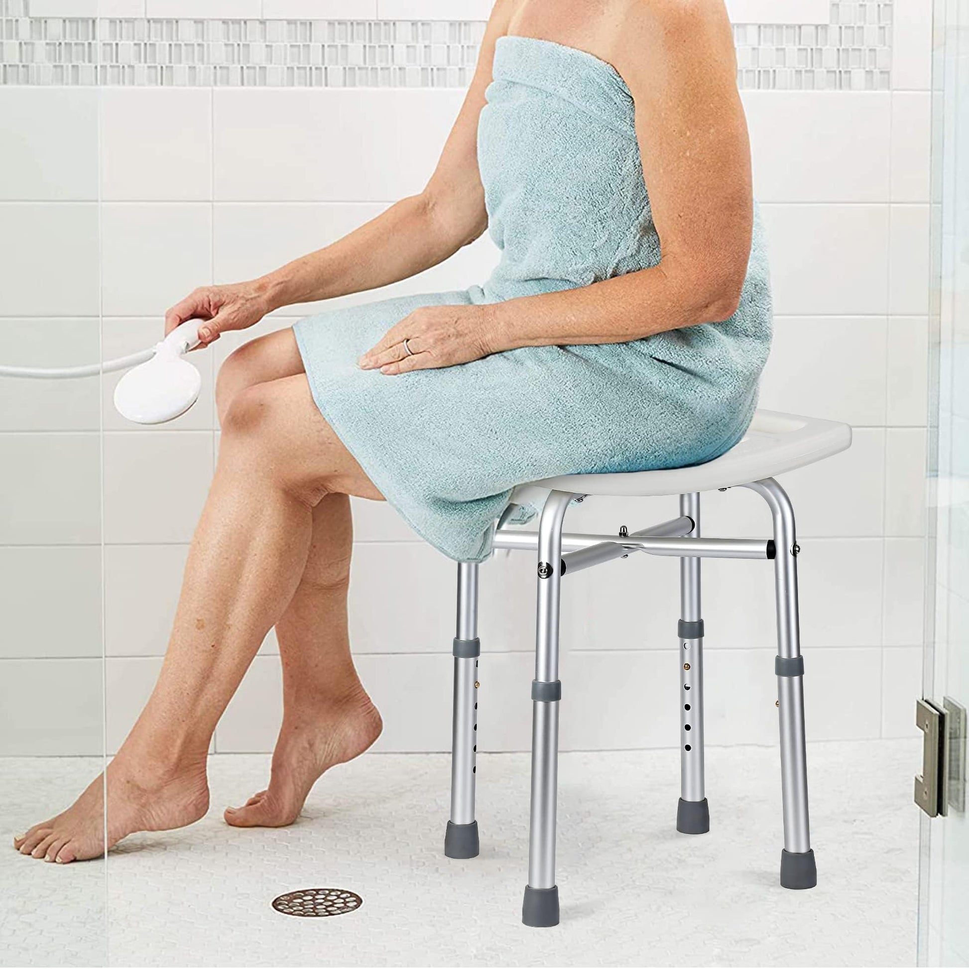 Chaise de douche Garvee, réglable en hauteur, cadre en aluminium, antidérapante, pour personnes âgées et personnes handicapées, baignoire intérieure, largeur d'assise de 30,5 cm