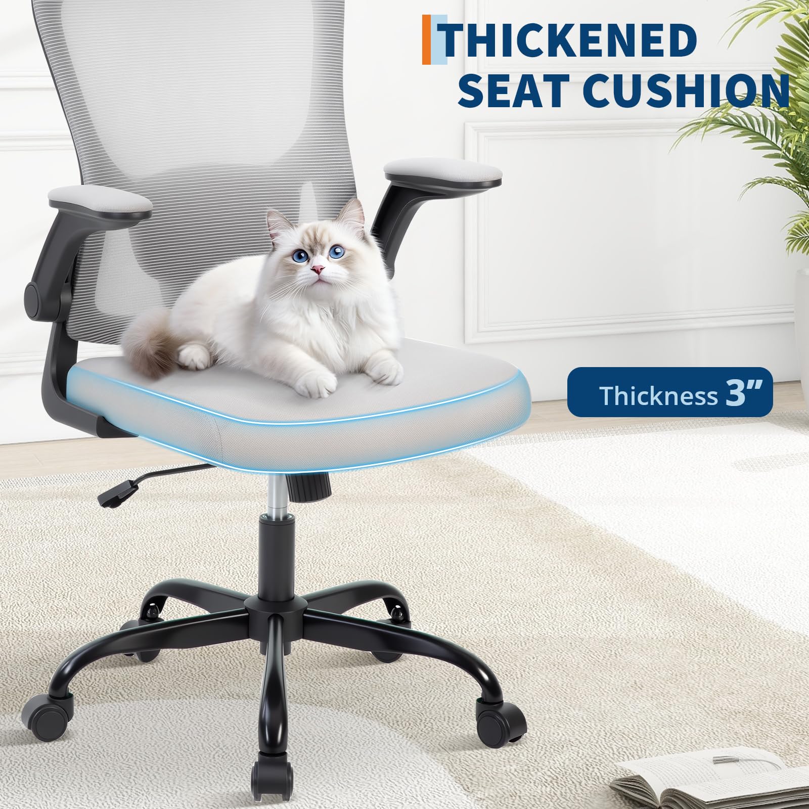 Chaise de bureau ergonomique Garvee en maille avec soutien lombaire réglable et accoudoirs pliables, pivotante à 360°, grise, idéale pour le télétravail et le bureau à domicile.