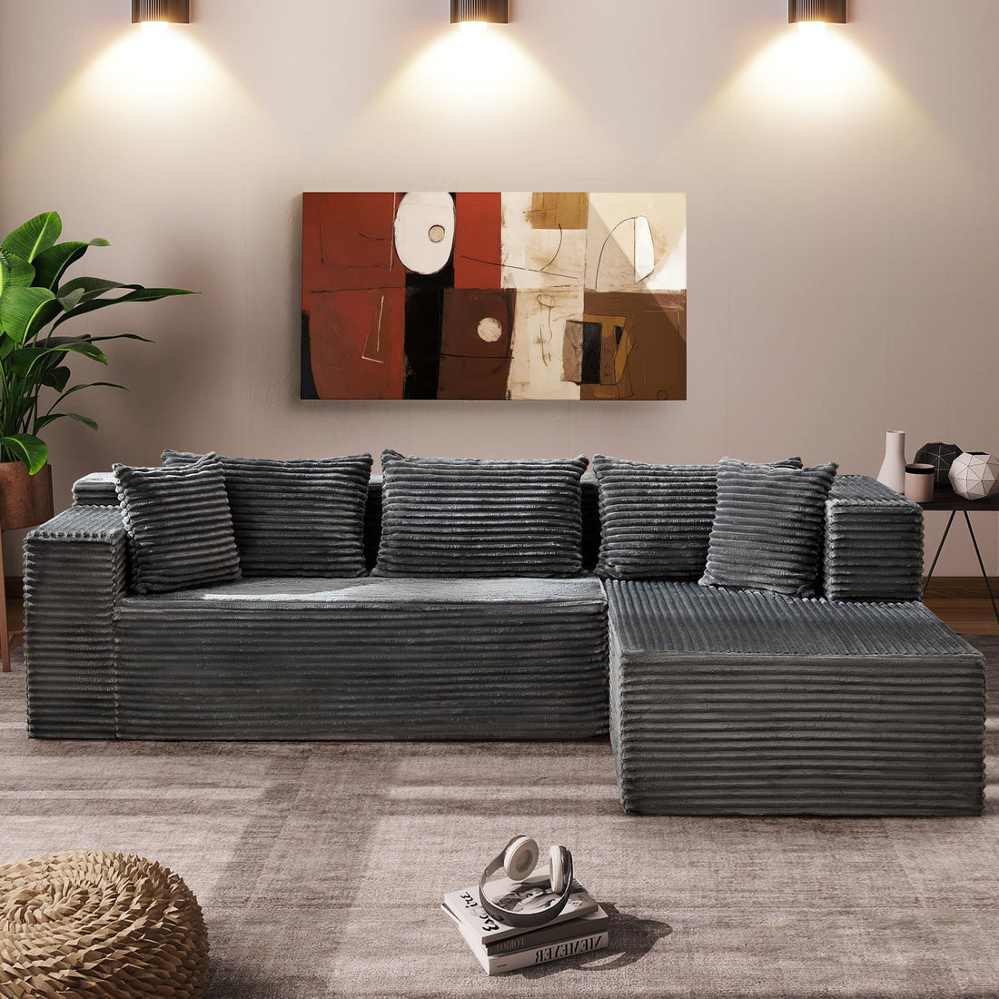 Canapé d'angle modulaire Garvee Cloud 269 cm - Moelleux et confortable - Canapé en L - Tissu de haute qualité - Coussin d'assise profond - Salon et séjour - Gris