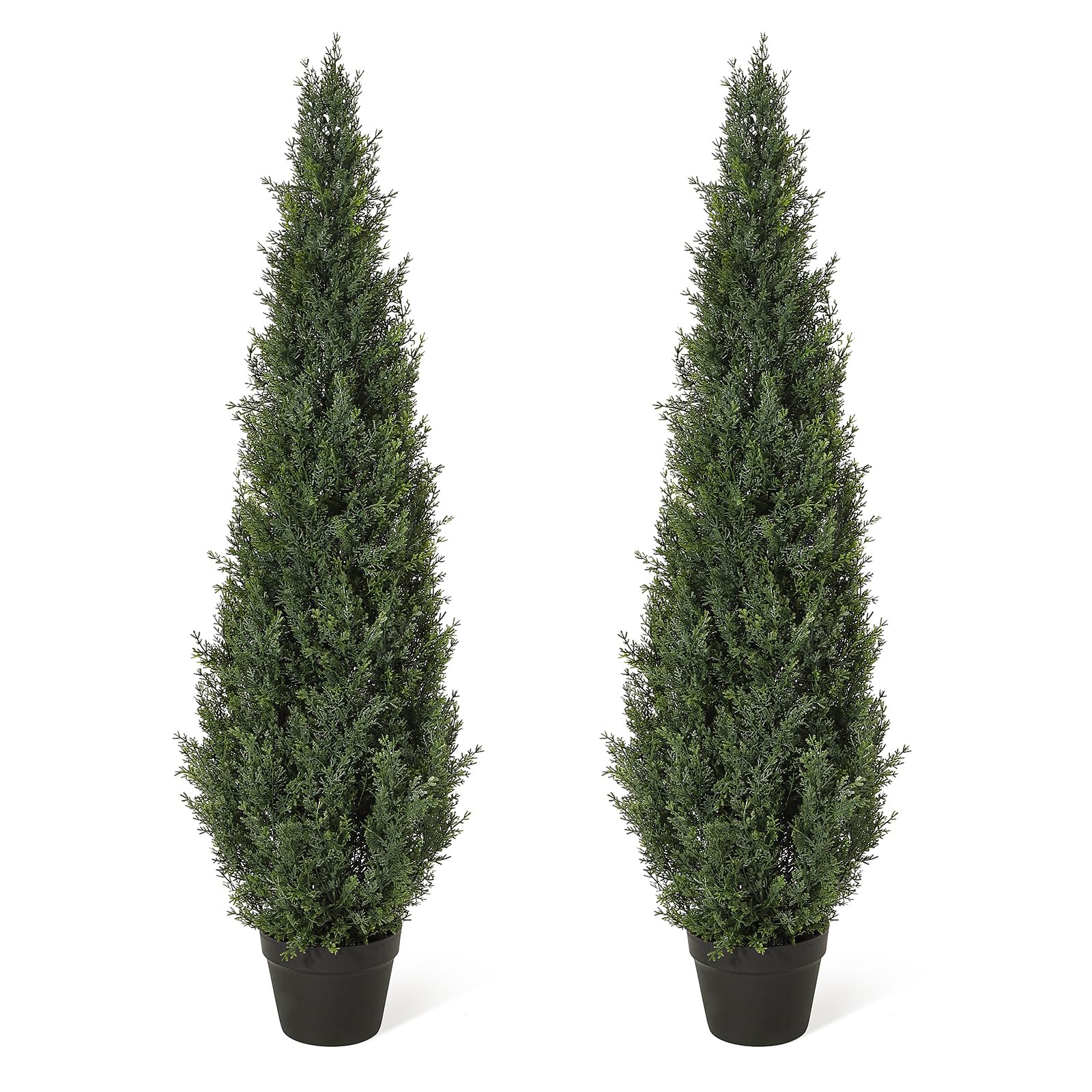 Garvee Lot de 2 arbres artificiels cèdre topiaire 122 cm, faux cyprès en pot, plantes persistantes décoratives pour intérieur, terrasse, porche et jardin