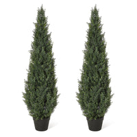 Garvee Lot de 2 arbres artificiels cèdre topiaire 122 cm, faux cyprès en pot, plantes persistantes décoratives pour intérieur, terrasse, porche et jardin