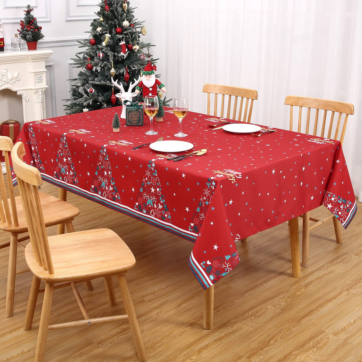 Garvee Nappe et rectangulaire, imperméable et antitache, en polyester, idéale pour la cuisine, les fêtes et le camping, rouge, 137 × 177 cm