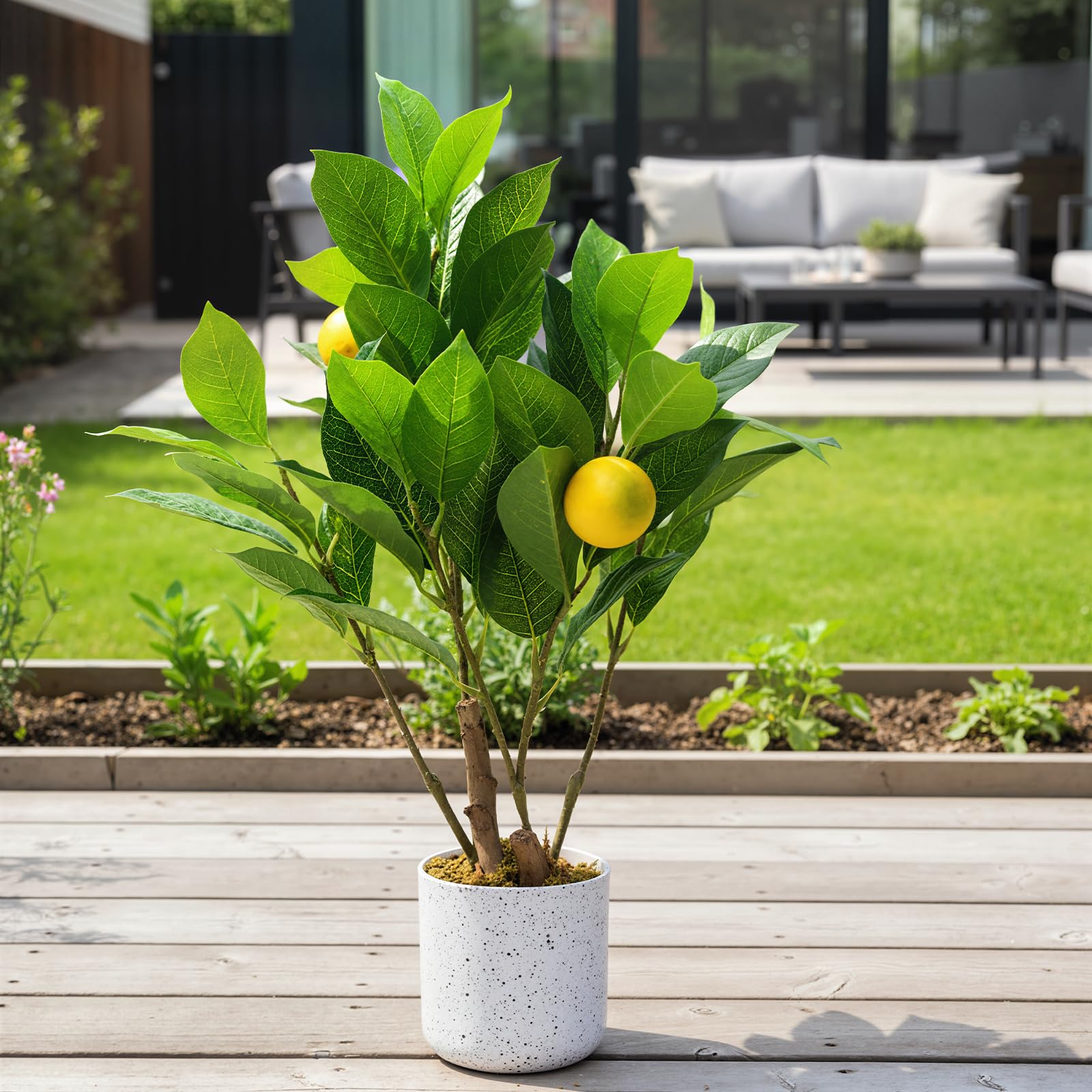 Arbre artificiel en pot Garvee pour bureau et maison, facile d'entretien, en PEVA, tiges métalliques ajustables, 3 tailles, aspect marbre blanc.