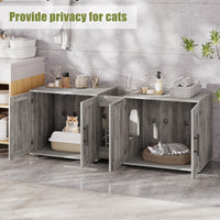 Garvee Meuble cache-litière 3-en-1 à double compartiment avec portes de grange, maison pour chat, gris