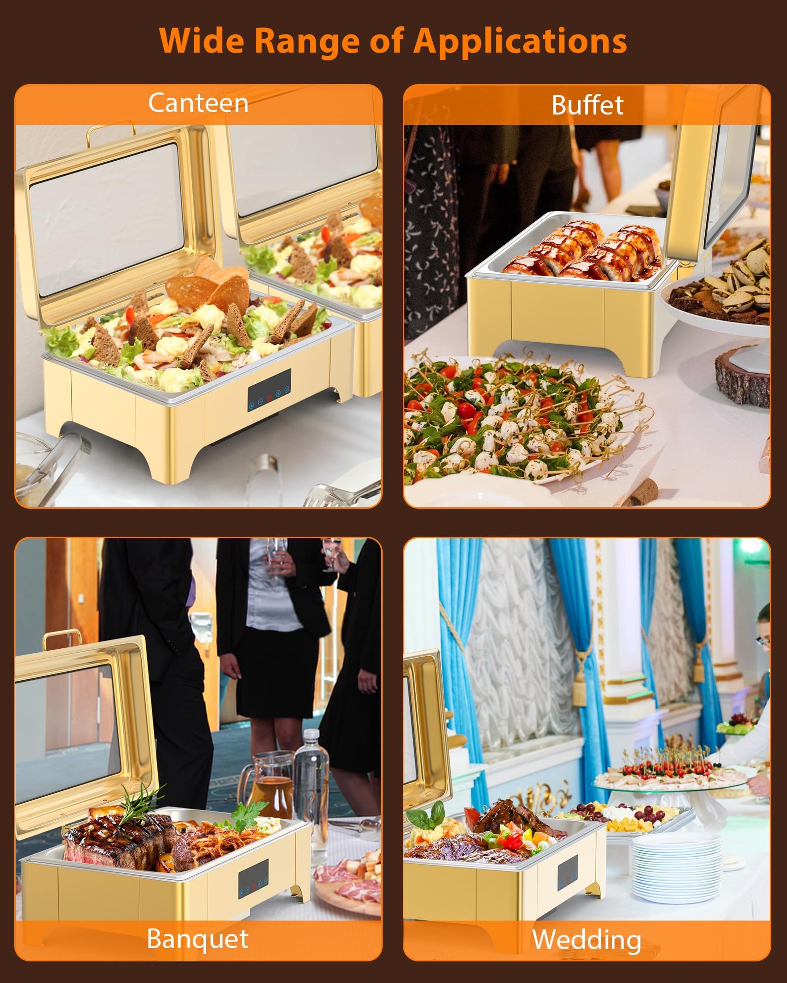Ensemble professionnel Garvee Chafing Dish 9L en acier inoxydable, idéal pour les buffets, les traiteurs, les fêtes et les jours fériés.