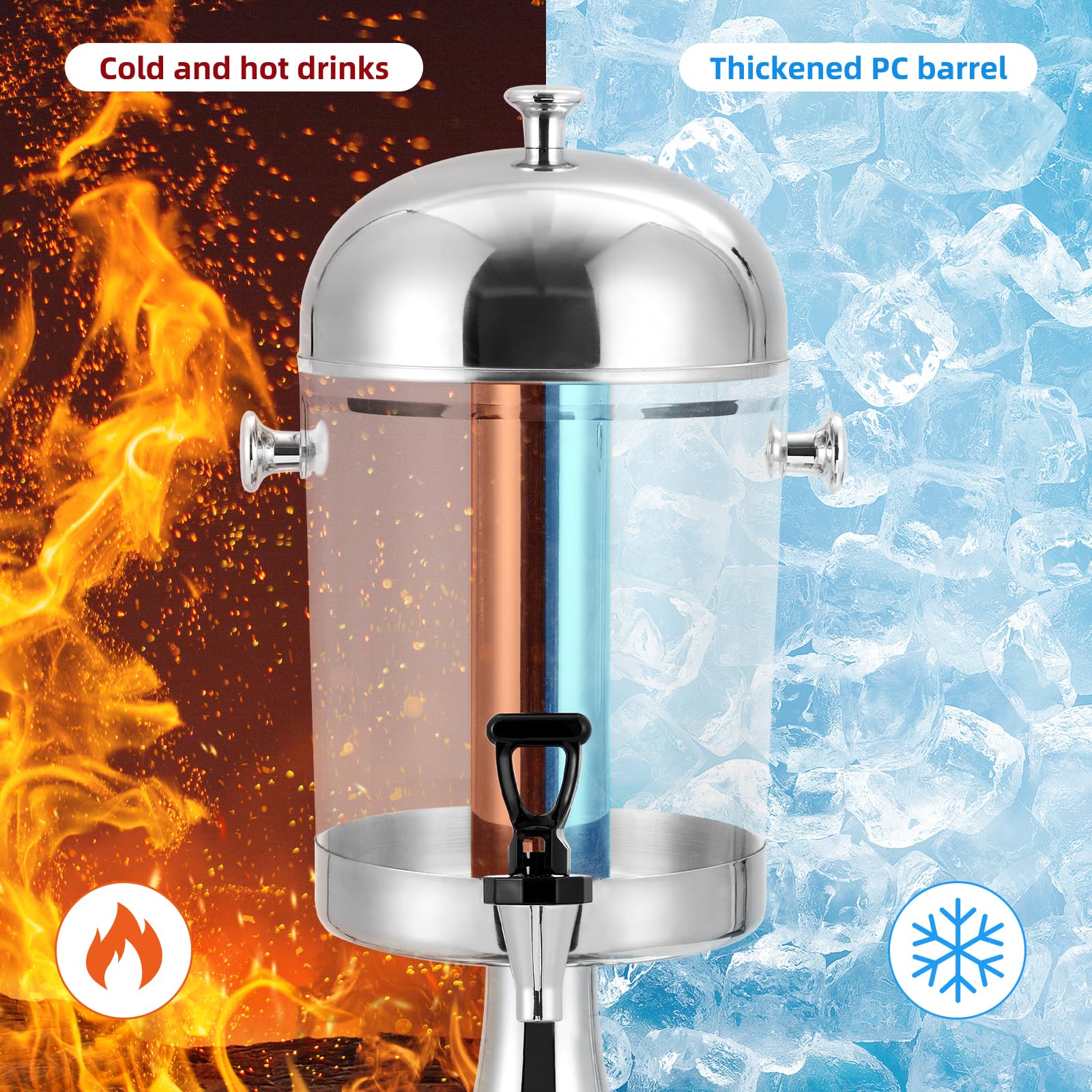 Garvee Distributeur de Boissons 8,3 L avec Bac à Glaçons, Support en Acier Inoxydable, Robinet et Bac d’Égouttement, Argenté, pour Fêtes et Mariages
