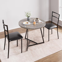 Table de salle à manger ronde Garvee pour 2 personnes avec 2 chaises rembourrées, structure métallique robuste, plateau en MDF, gris rétro, gain de place pour les petites pièces