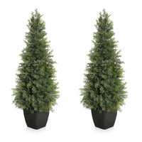Arbre topiaire artificiel en cèdre Garvee de 91 cm (36 pouces), résistant aux UV, réaliste, tronc en bois, résistant aux intempéries pour une utilisation intérieure et extérieure, décoration de Noël verte