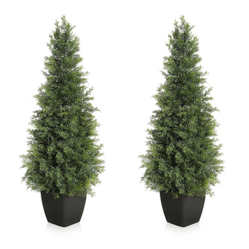 Arbre topiaire artificiel en cèdre Garvee de 91 cm (36 pouces), résistant aux UV, réaliste, tronc en bois, résistant aux intempéries pour une utilisation intérieure et extérieure, décoration de Noël verte