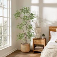 Plante artificielle Nandina Garvee de 1,80 m avec pot en céramique blanche, idéale pour le bureau et le salon. Réaliste, facile d'entretien et durable.