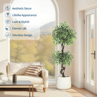 Garvee Ficus artificiel panaché blanc 150 cm en PE durable, plante réaliste pour décoration intérieure et extérieure