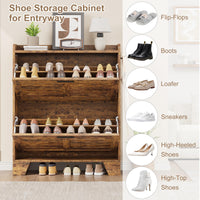 Meuble à chaussures Garvee pour entrée avec 2 tiroirs abattants, organisateur de chaussures étroit en bois P2, ventilé, résistant aux rayures, avec crochets pour entrée et garage, 35 cm, couleur bois