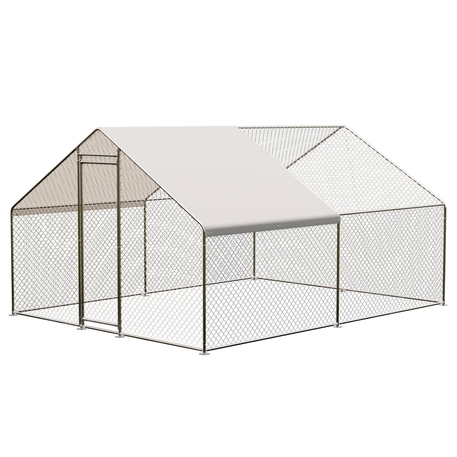 Grand Poulailler Métallique GARVEE 9,8 x 13,1 x 6,6 pi – Cage à Poules avec Accès Piéton, Bâche Imperméable et Anti-UV pour Jardin et Ferme – Argent