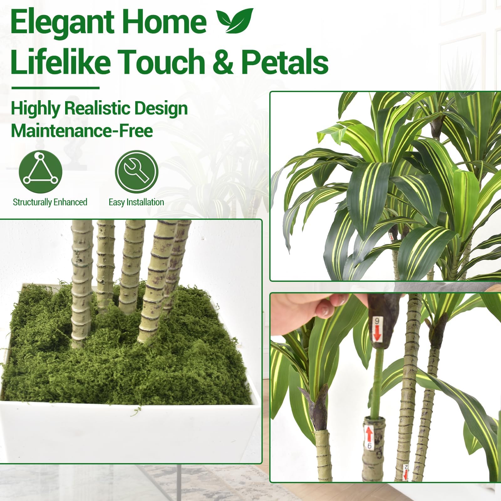 Arbre dragon artificiel Garvee de 120 cm avec pot de fleurs blanc pour salon, balcon ou bureau, plante tropicale en plastique réaliste