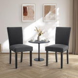Ensemble de 2 chaises de salle à manger Garvee, revêtues de tissu et décorées de clous décoratifs. Ergonomiques et robustes, elles sont en bois d'hévéa gris foncé et conviennent aussi bien à la salle à manger qu'au salon.