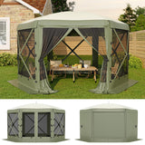 Garvee Tente pop-up hexagonale 3,5×3,5m avec structure en acier renforcé, panneaux en maille et 6 parois amovibles, vert olive - Vert armée